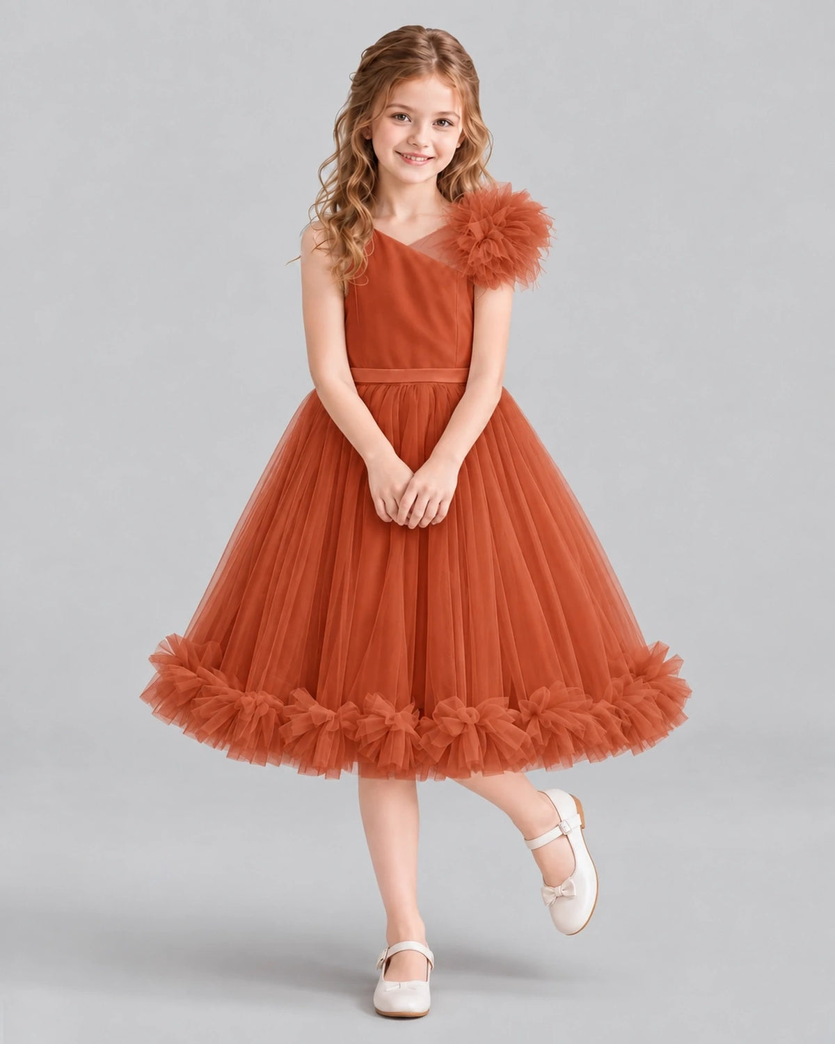 Burnt Orange A-line Girls Formal Dresses Front