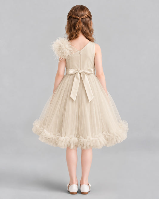 Champagne A-line Girls Formal Dresses Back
