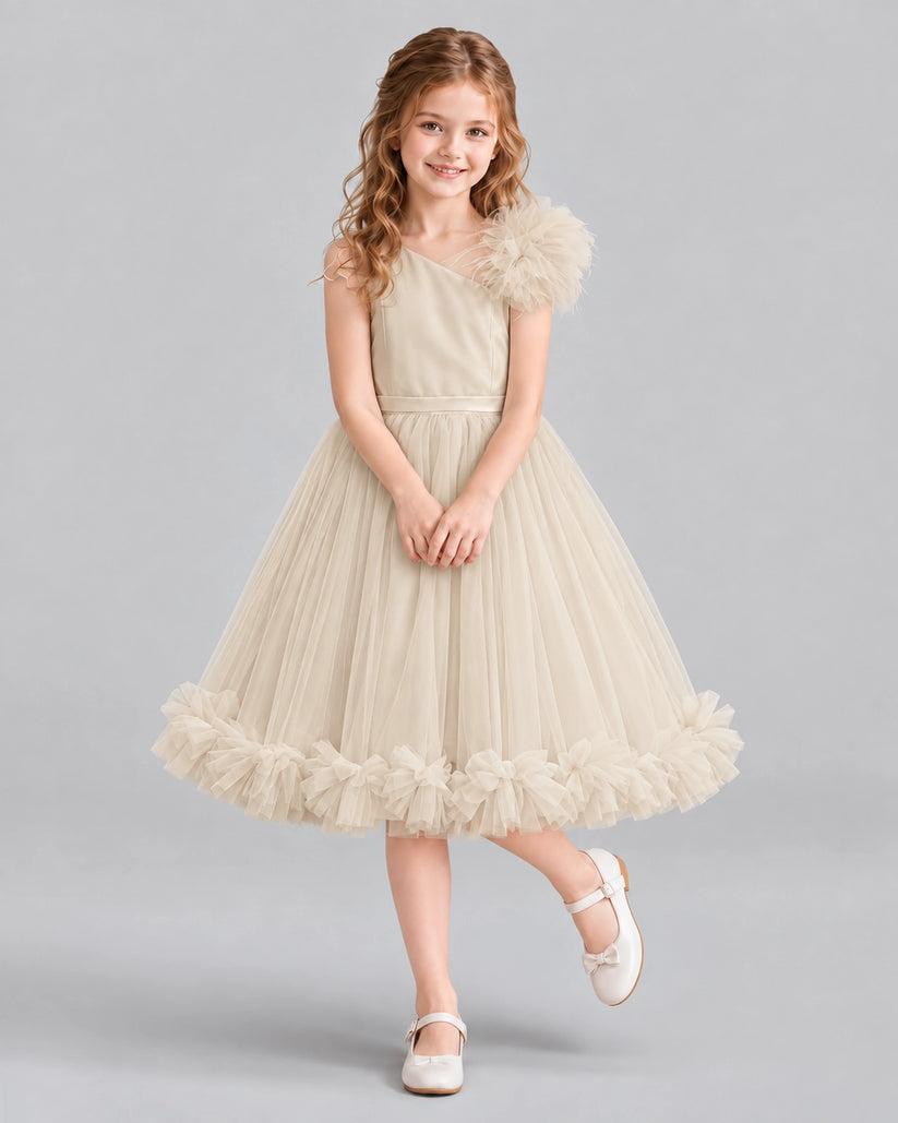 Champagne A-line Girls Formal Dresses Front