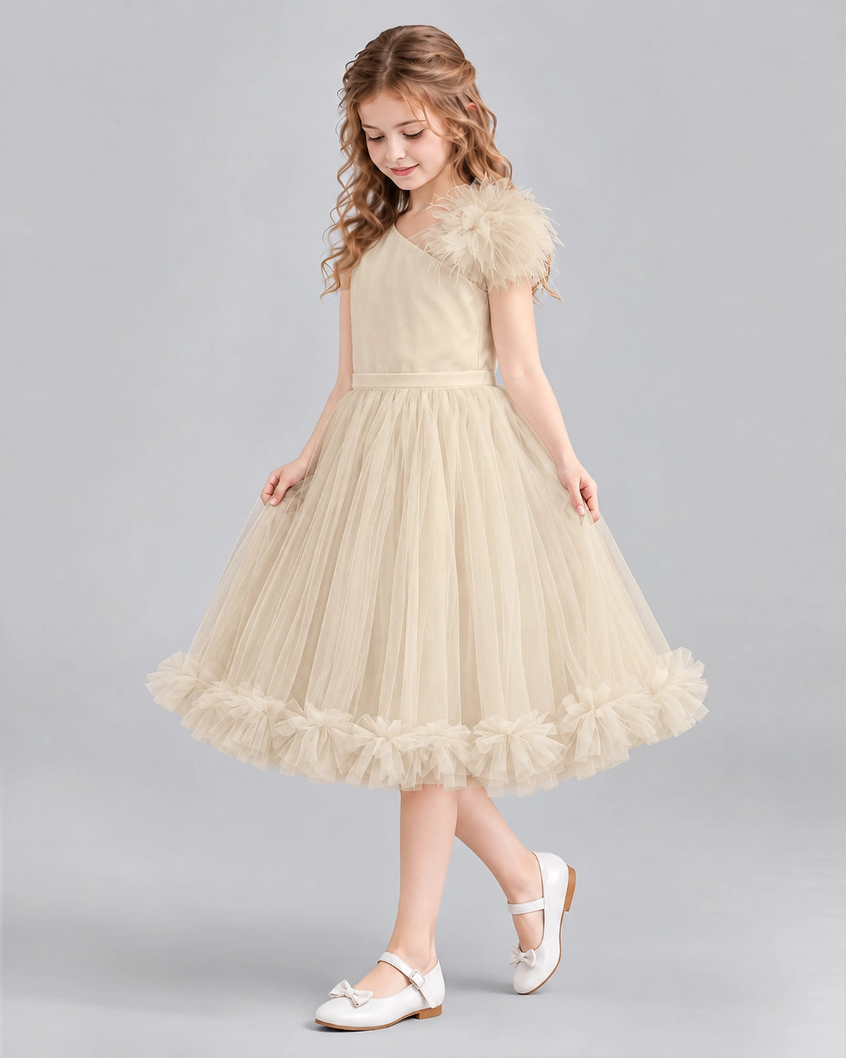 Champagne A-line Girls Formal Dresses Side