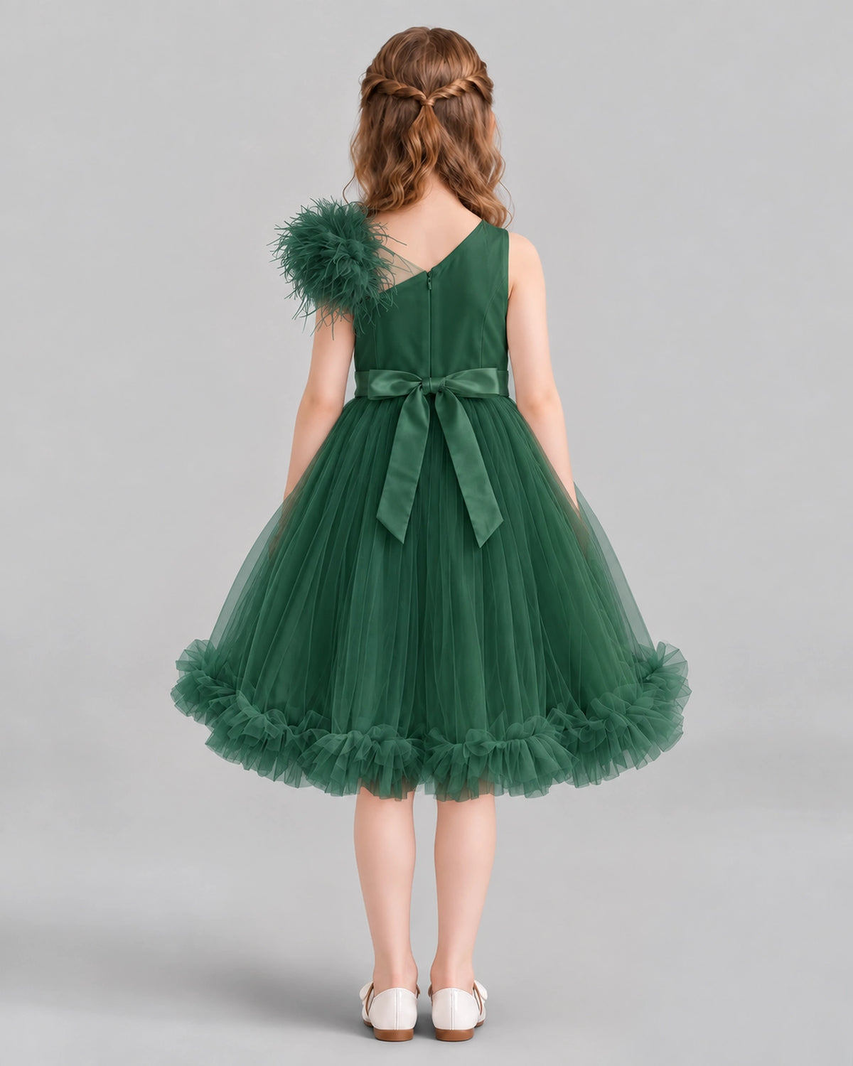 Dark Green A-line Girls Formal Dresses Back