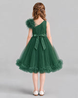 Dark Green A-line Girls Formal Dresses Back