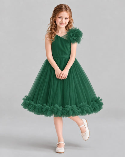 Dark Green A-line Girls Formal Dresses Front