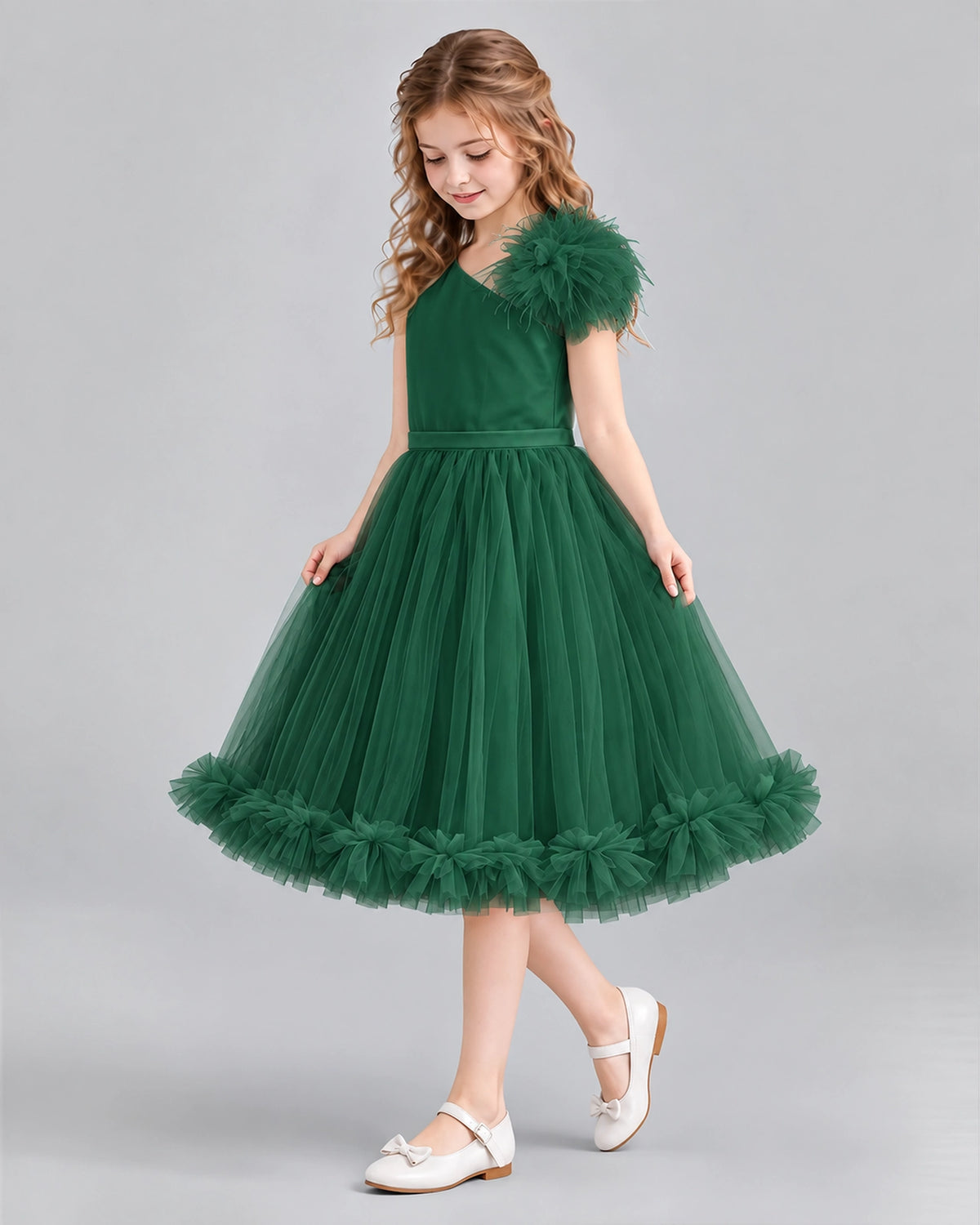 Dark Green A-line Girls Formal Dresses Side