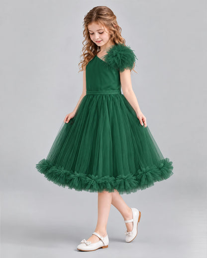 Dark Green A-line Girls Formal Dresses Side
