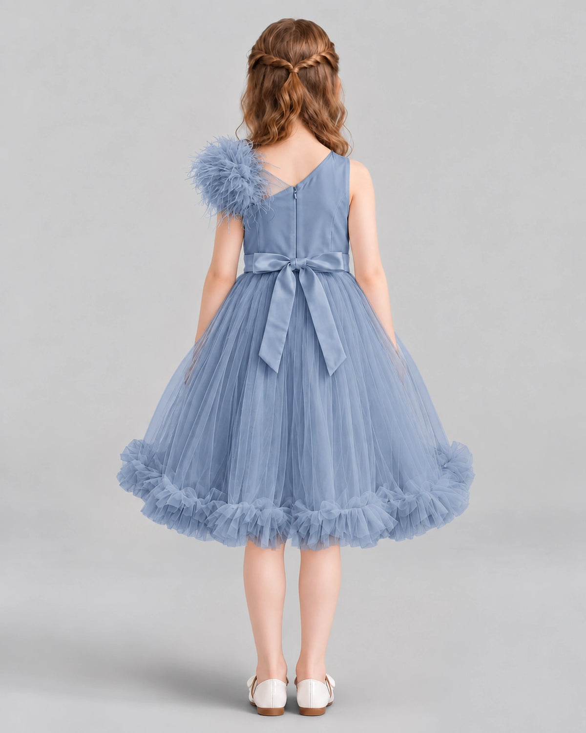 Dusty Blue A-line Girls Formal Dresses Back
