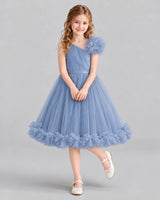 Dusty Blue A-line Girls Formal Dresses Front