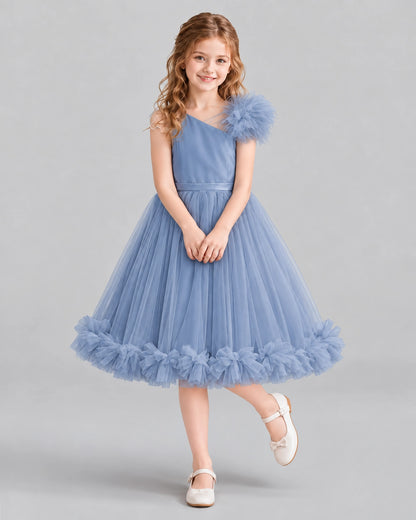 Dusty Blue A-line Girls Formal Dresses Front