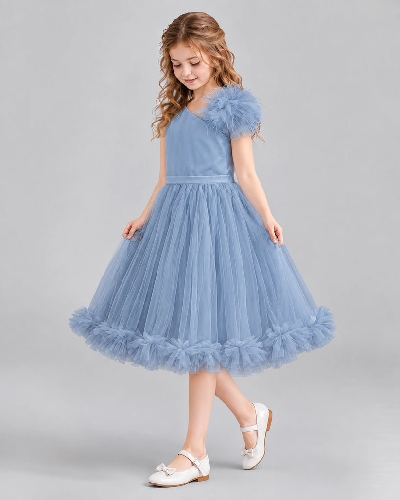 Dusty Blue A-line Girls Formal Dresses Side