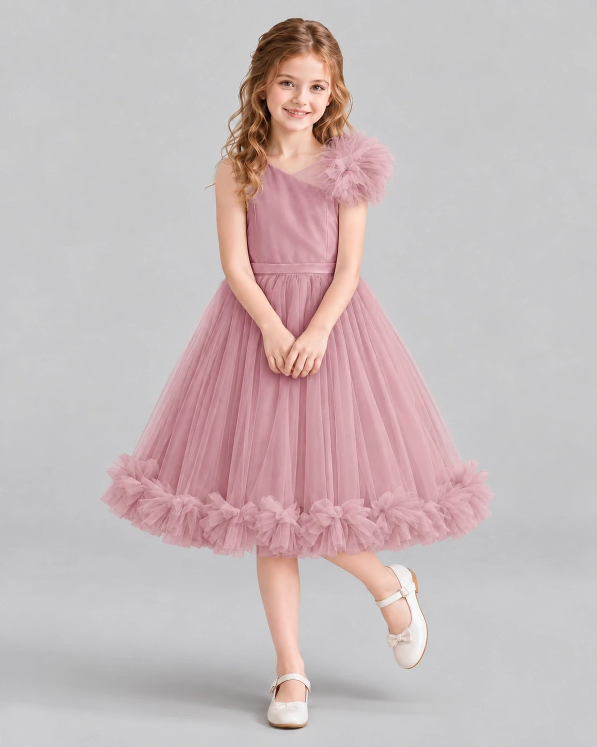 Dusty Rose A-line Girls Formal Dresses Front