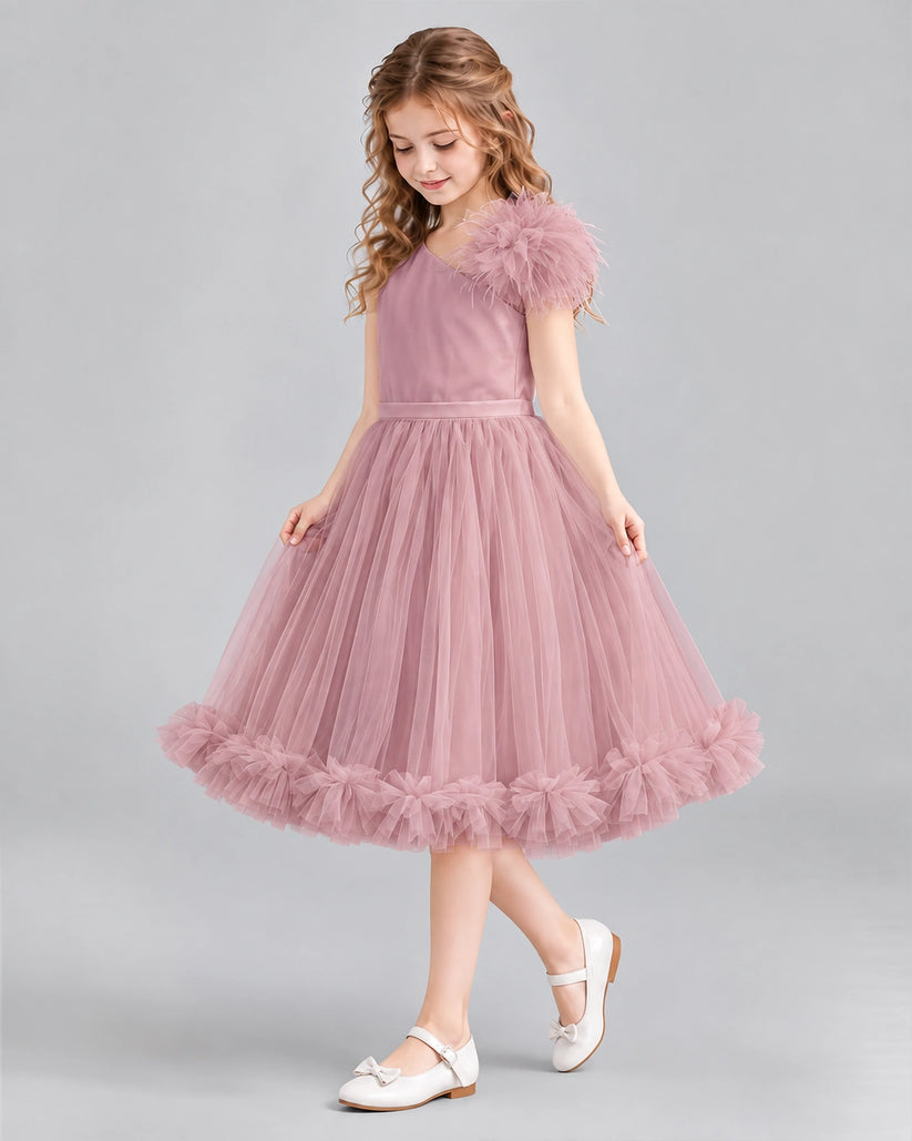 Dusty Rose A-line Girls Formal Dresses Side