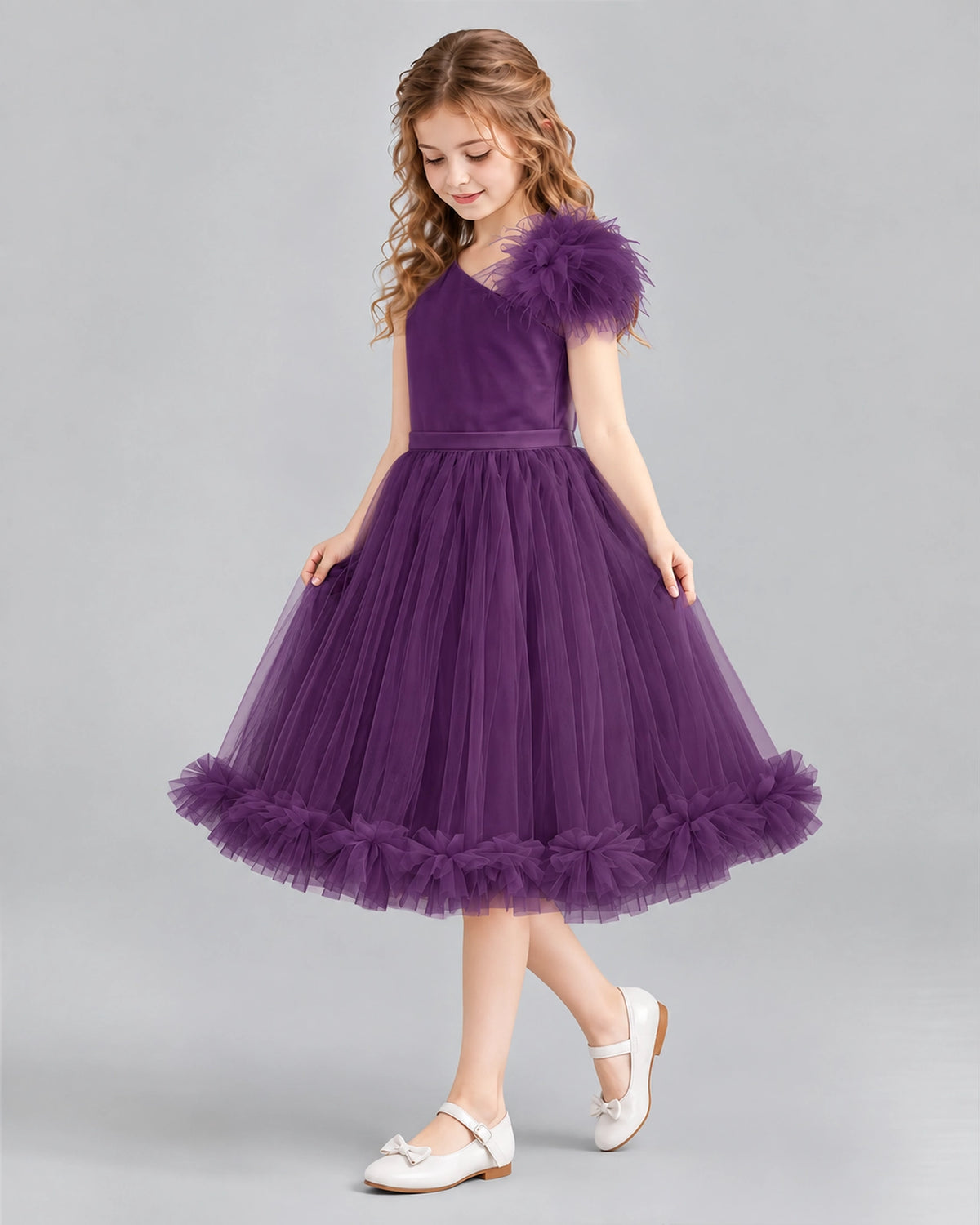 Grape A-line Girls Formal Dresses Side