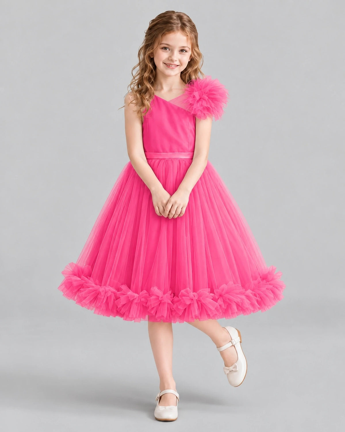Hot Pink A-line Girls Formal Dresses Front
