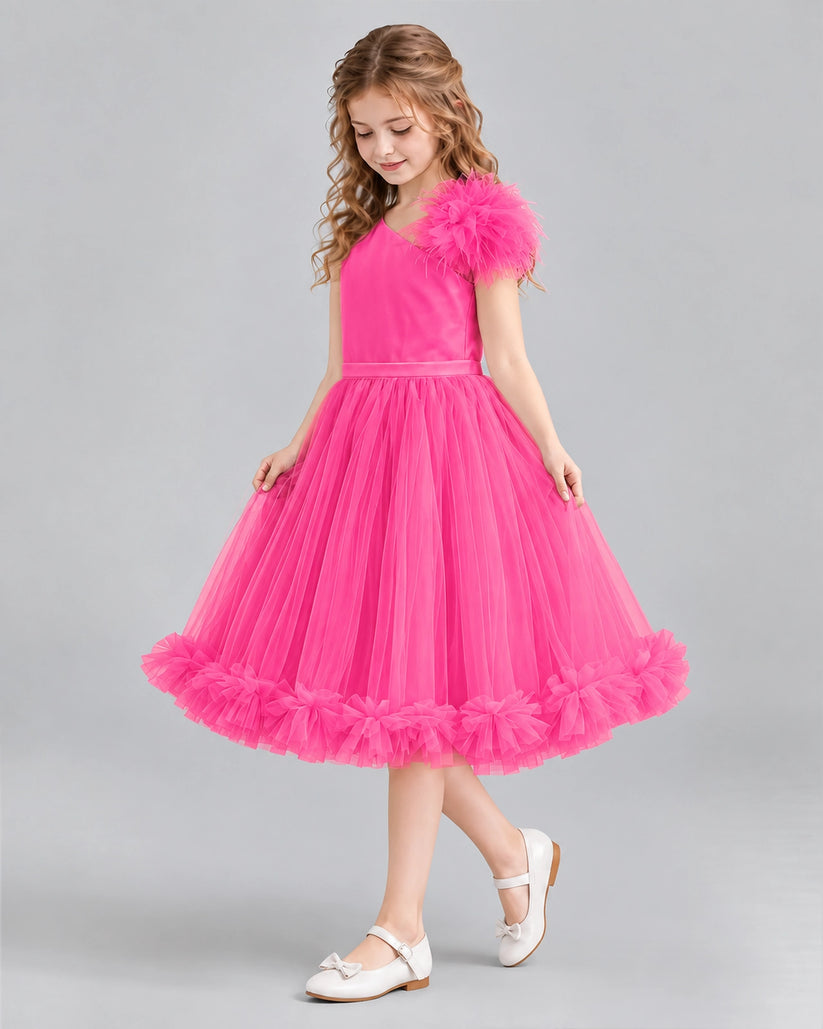 Hot Pink A-line Girls Formal Dresses Side