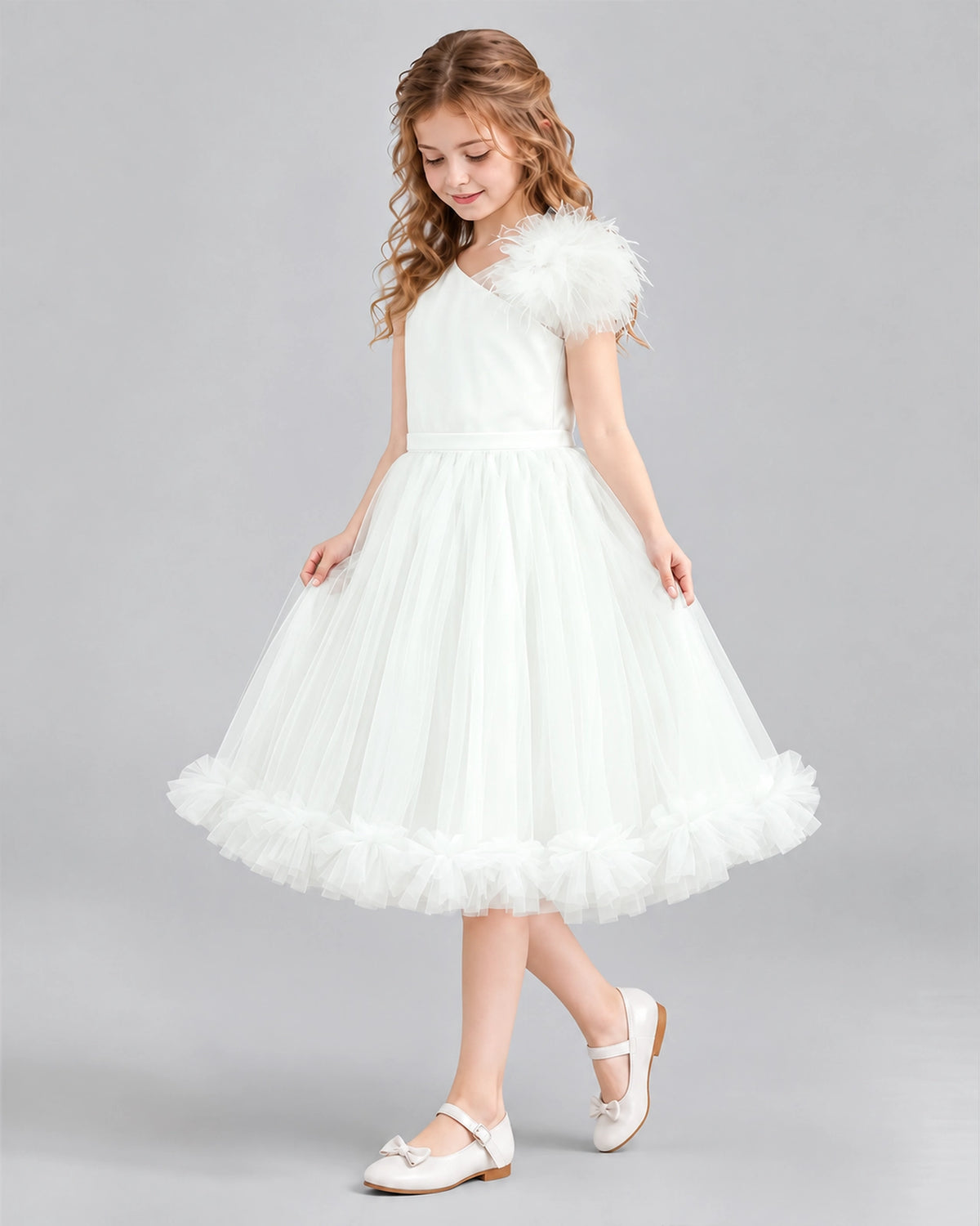 Ivory A-line Girls Formal Dresses Side