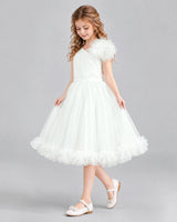 Ivory A-line Girls Formal Dresses Side