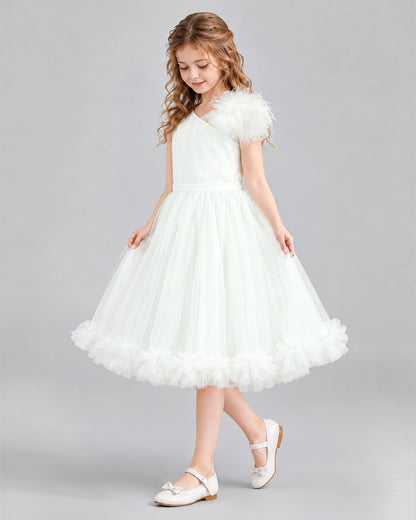 Ivory A-line Girls Formal Dresses Side