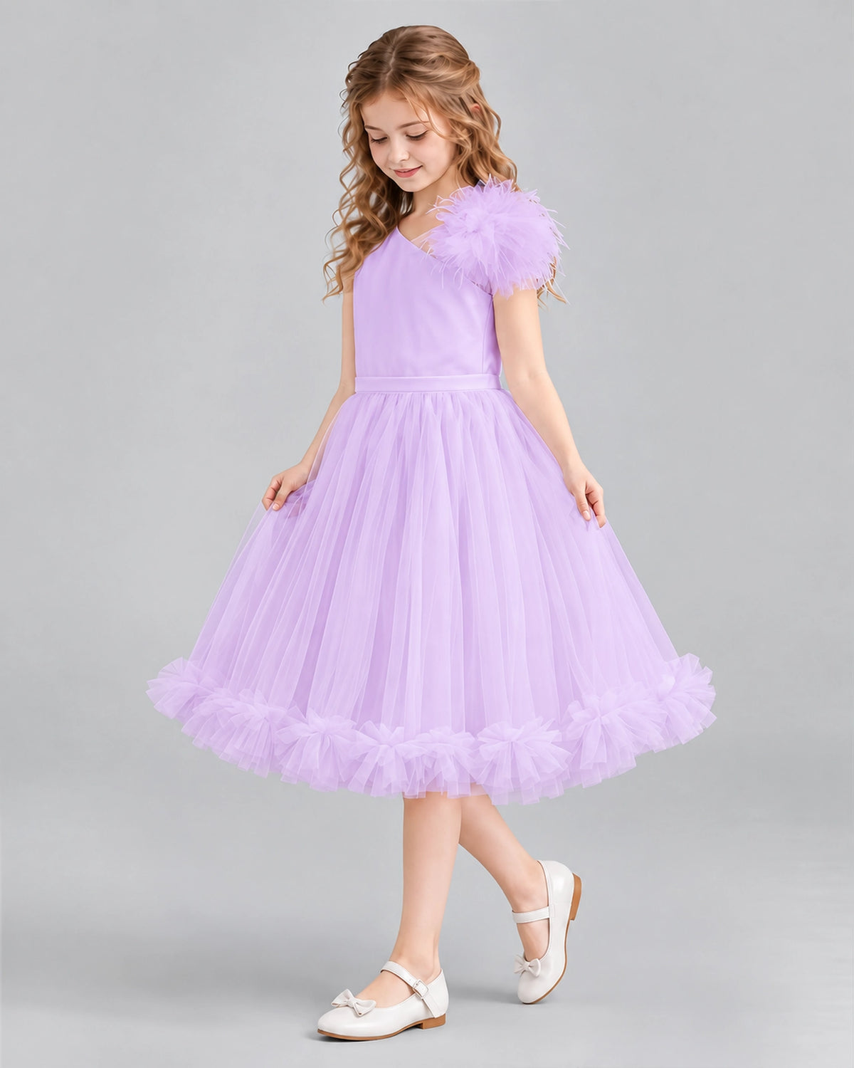 Lilac A-line Girls Formal Dresses Side