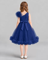 Navy Blue A-line Girls Formal Dresses Back