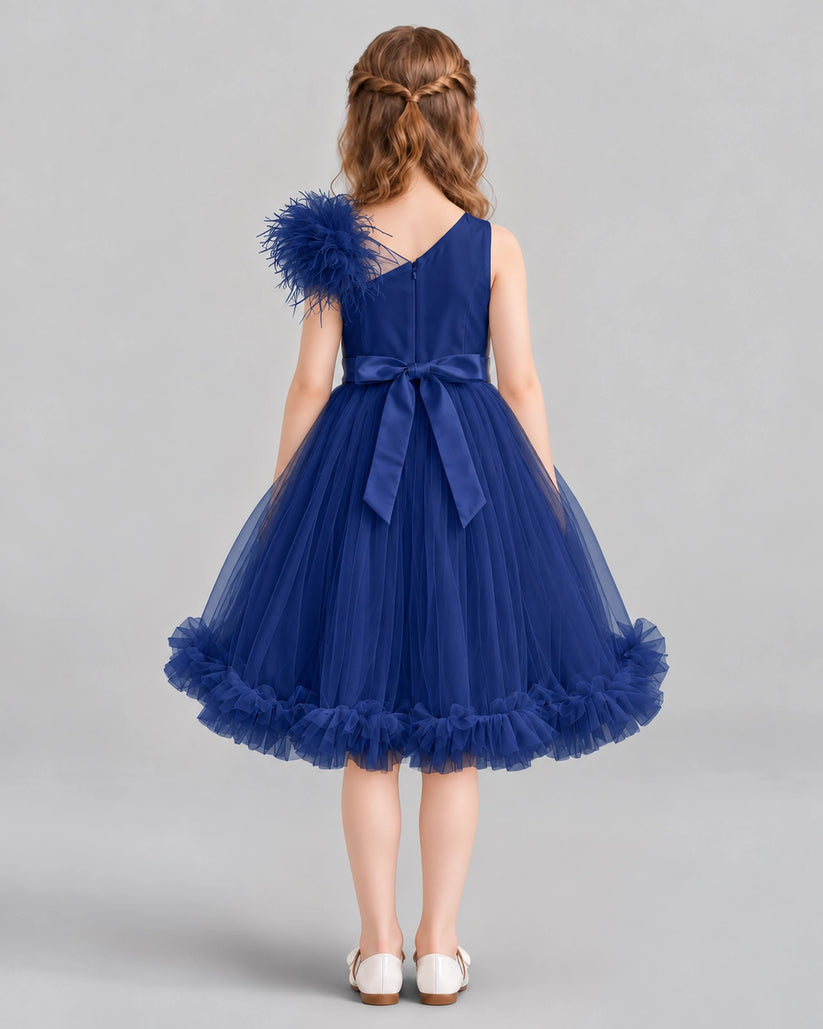 Navy Blue A-line Girls Formal Dresses Back