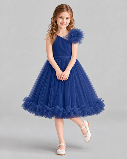 Navy Blue A-line Girls Formal Dresses Front