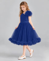 Navy Blue A-line Girls Formal Dresses Side