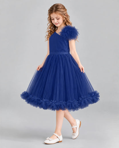 Navy Blue A-line Girls Formal Dresses Side