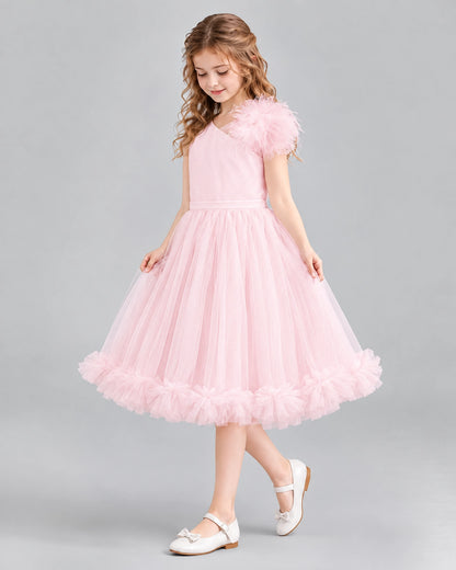 Pink A-line Girls Formal Dresses Side
