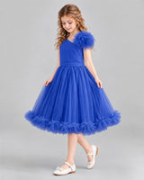 Royal Blue A-line Girls Formal Dresses Side