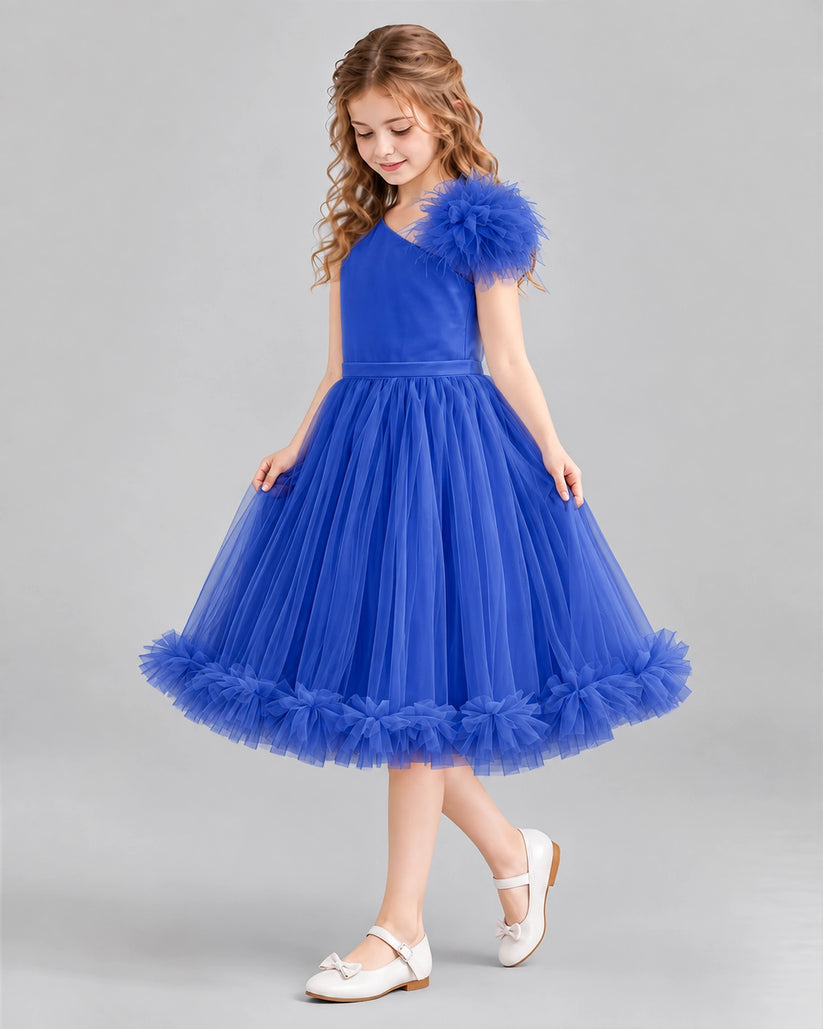 Royal Blue A-line Girls Formal Dresses Side