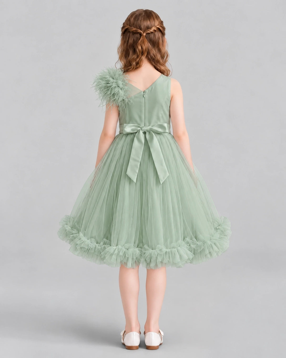 Sage Green A-line Girls Formal Dresses Back