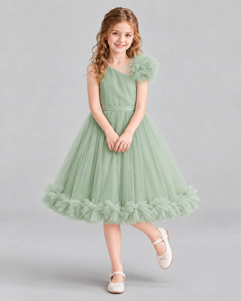 Sage Green A-line Girls Formal Dresses Front