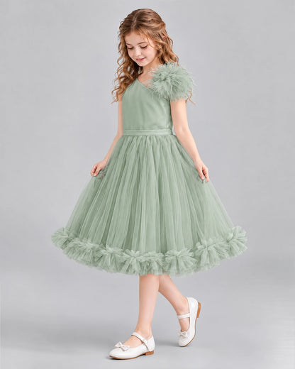Sage Green A-line Girls Formal Dresses Side