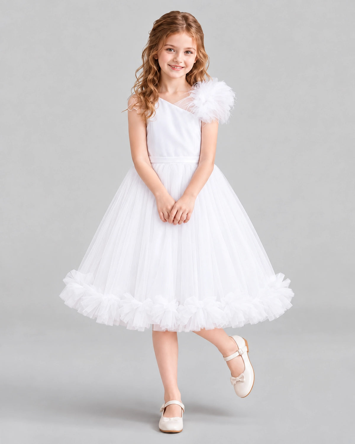 White A-line Girls Formal Dresses Front