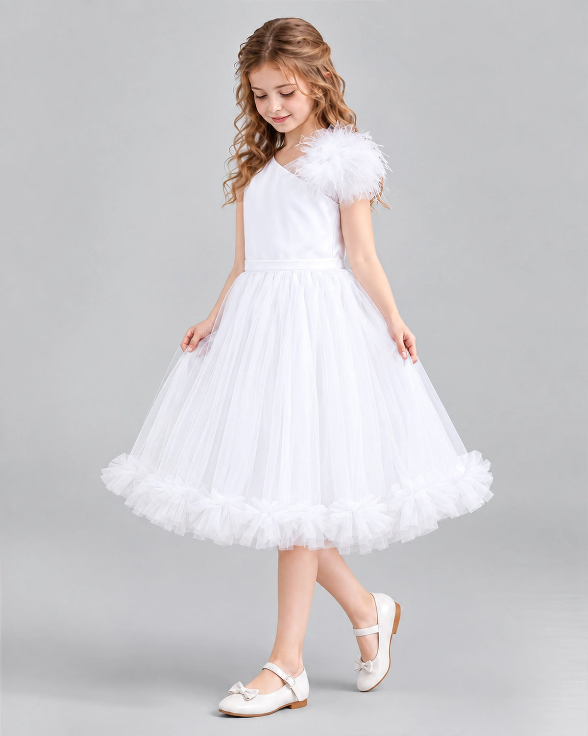 White A-line Girls Formal Dresses Side
