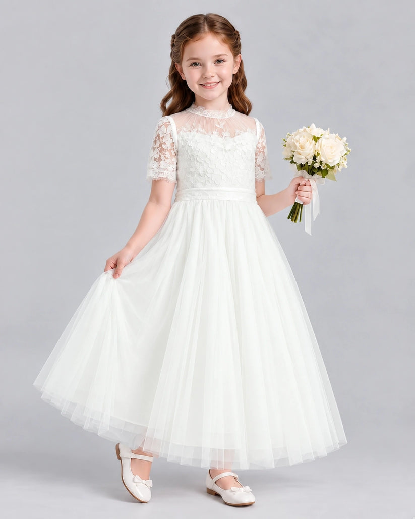 Ivory Ball Gown Flower Girl Dresses Side