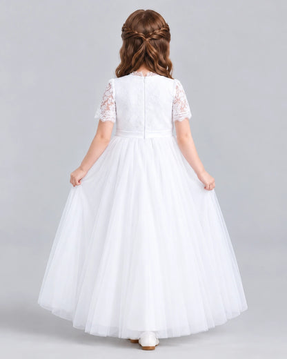 White Ball Gown Flower Girl Dresses Back