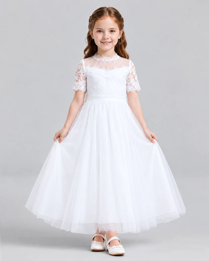 White Ball Gown Flower Girl Dresses Front