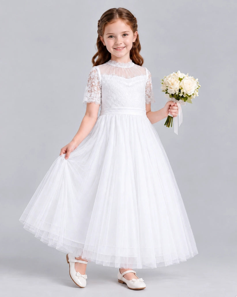 White Ball Gown Flower Girl Dresses Side