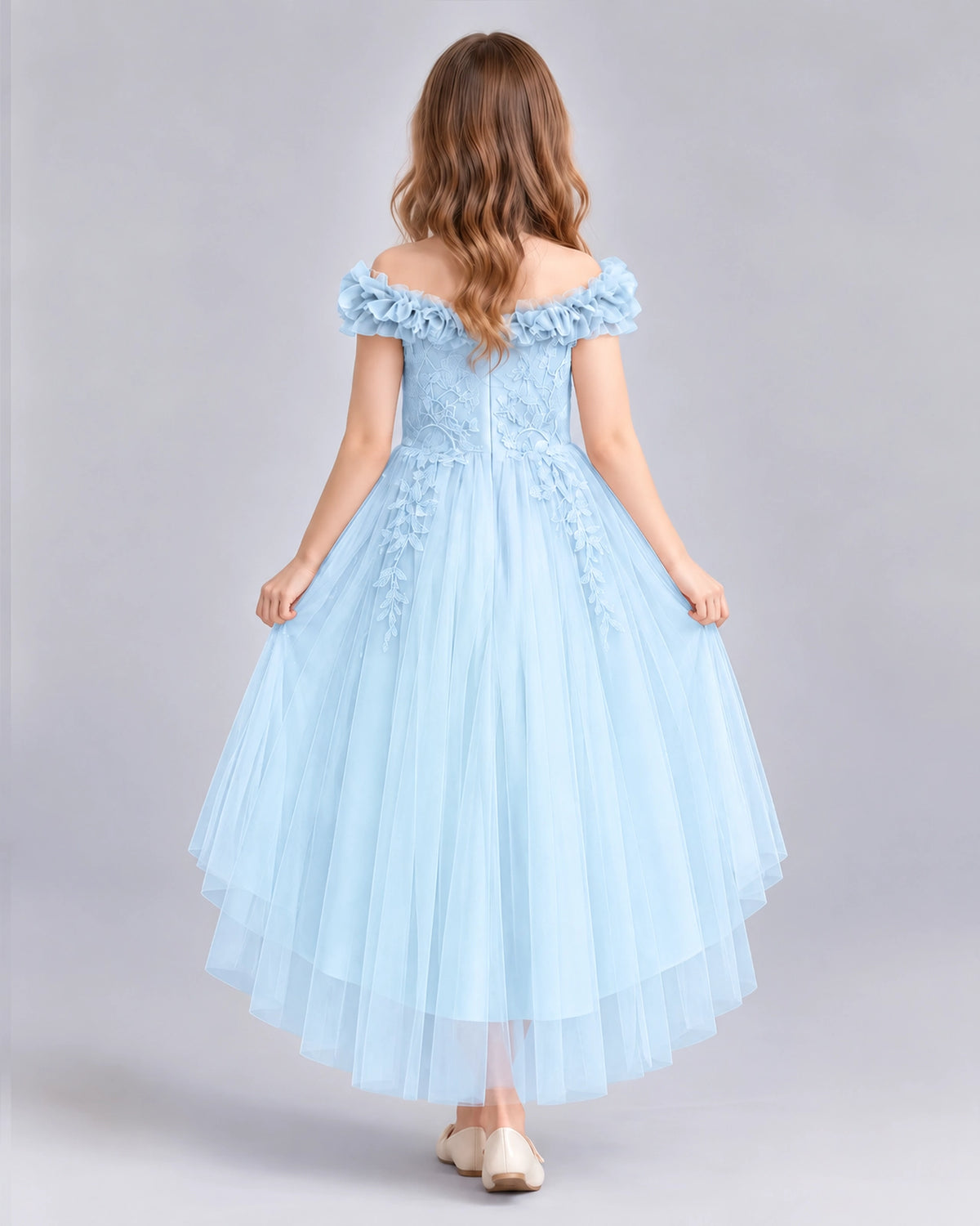 Baby Blue Ball Gown Girls Formal Dresses Back