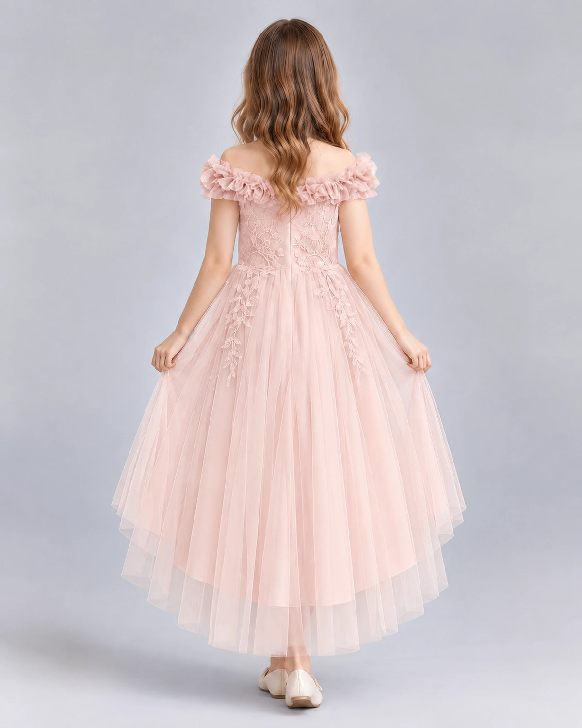Blush Pink Ball Gown Girls Formal Dresses Back