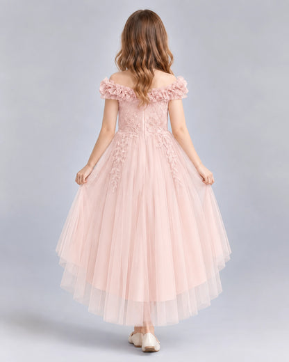 Blush Pink Ball Gown Girls Formal Dresses Back