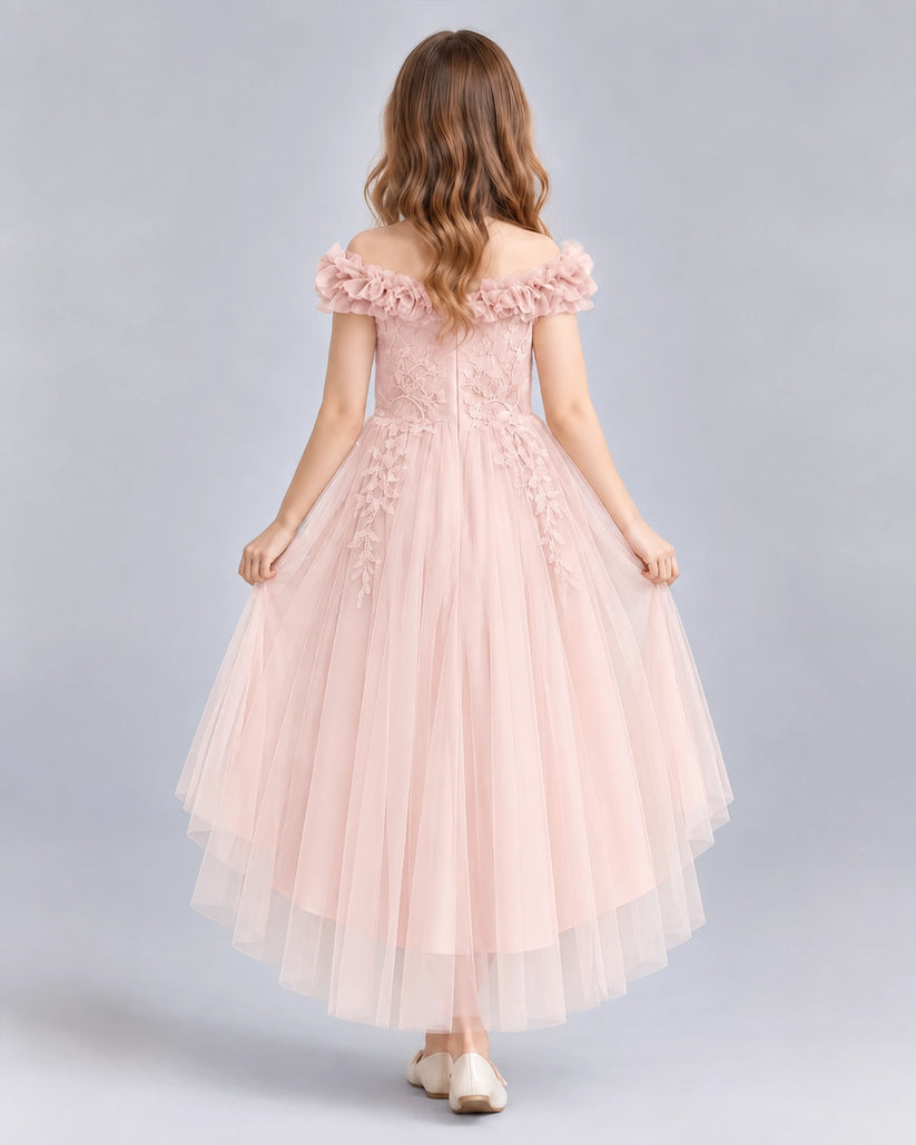 Blush Pink Ball Gown Girls Formal Dresses Back