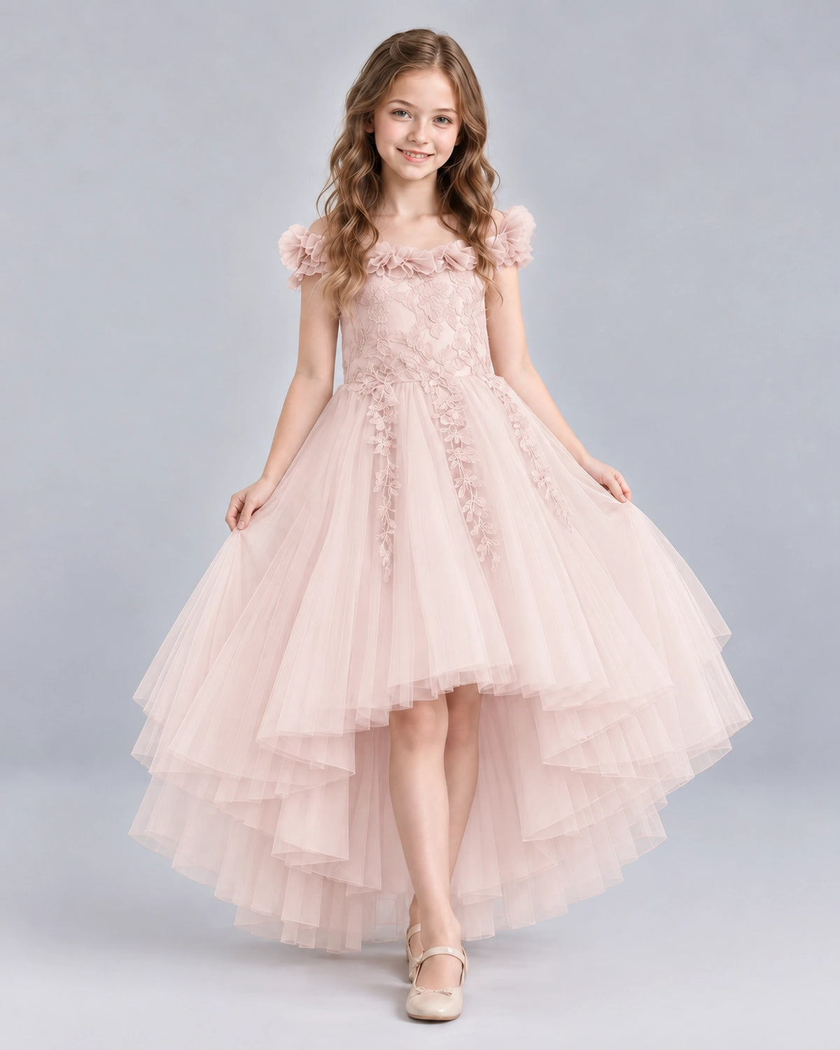Blush Pink Ball Gown Girls Formal Dresses Front