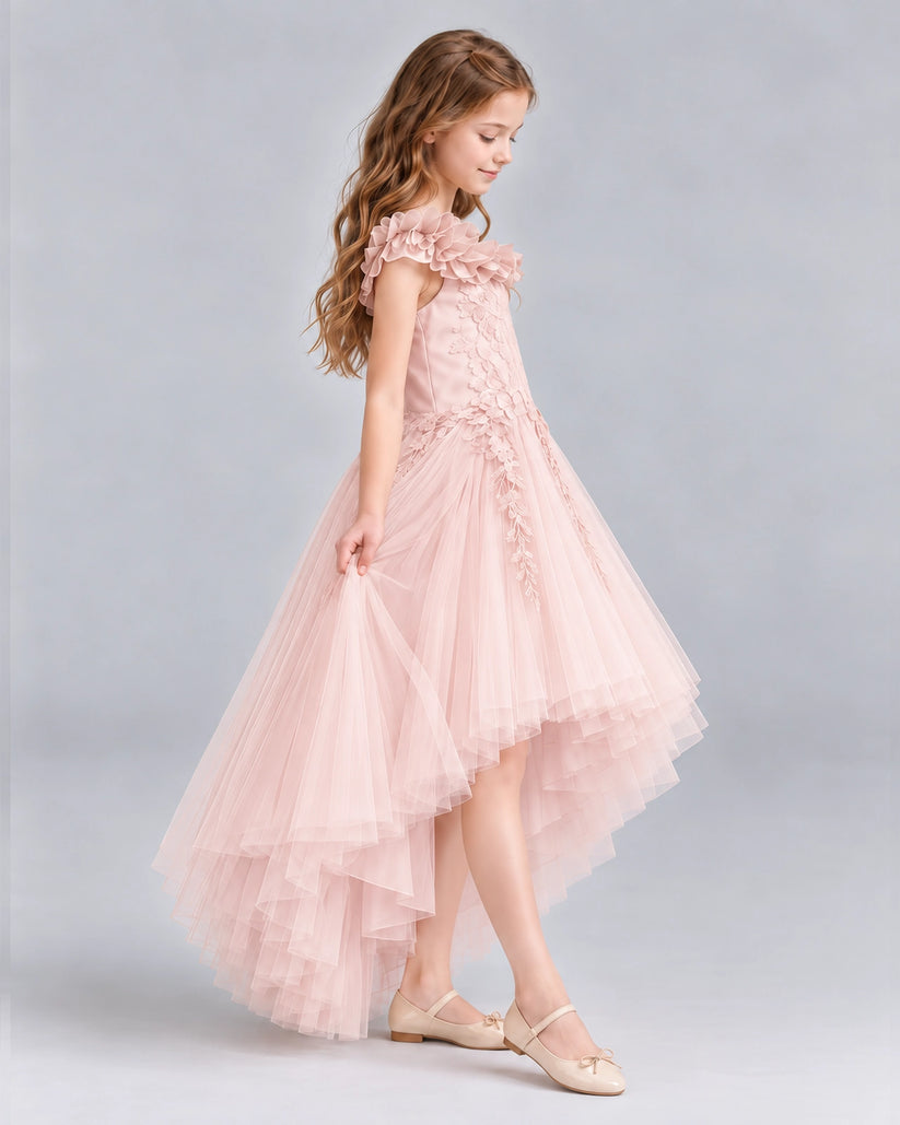 Blush Pink Ball Gown Girls Formal Dresses Side