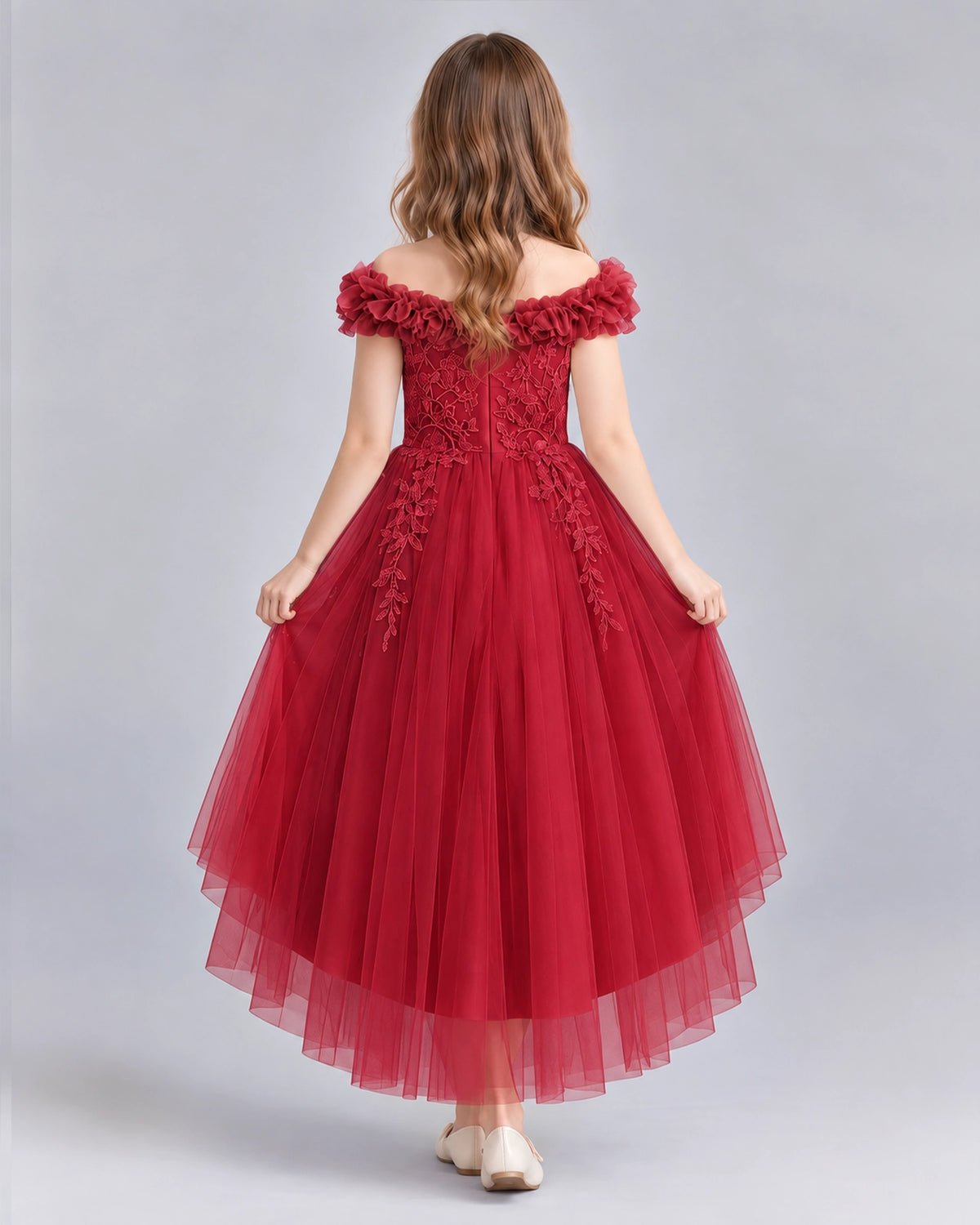 Burgundy Ball Gown Girls Formal Dresses Back