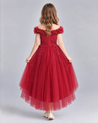 Burgundy Ball Gown Girls Formal Dresses Back