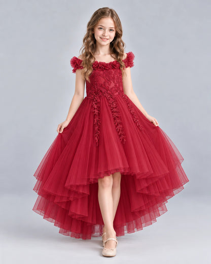 Burgundy Ball Gown Girls Formal Dresses Front