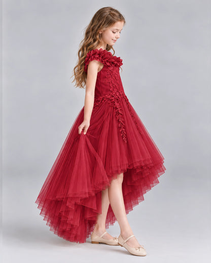 Burgundy Ball Gown Girls Formal Dresses Side