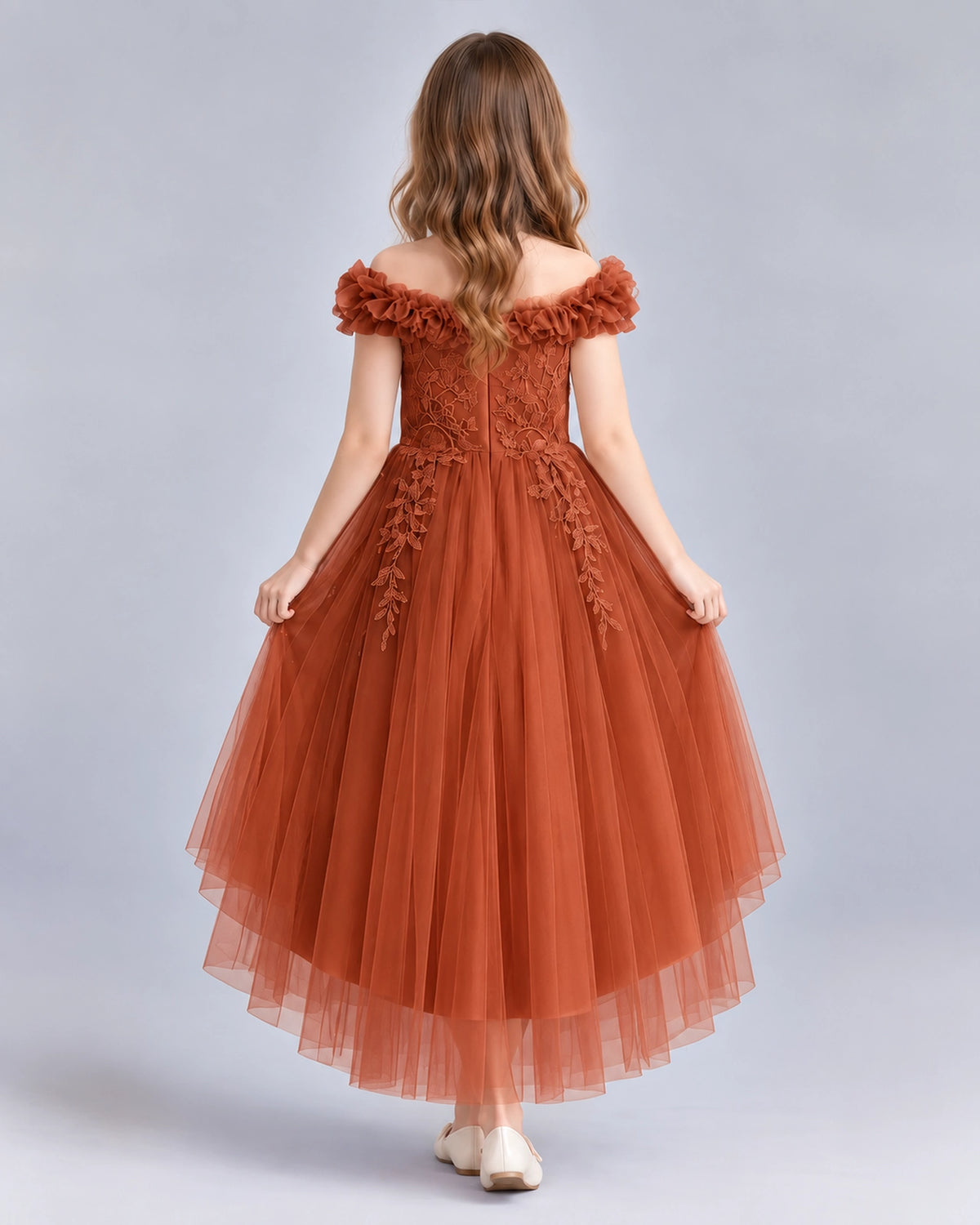 Burnt Orange Ball Gown Girls Formal Dresses Back